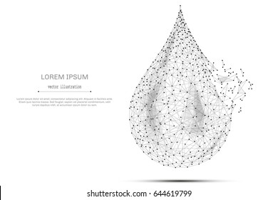 Abstract mash line and point Water drop low on white background with an inscription. Starry sky or space, consisting of stars and the universe. Vector illustration