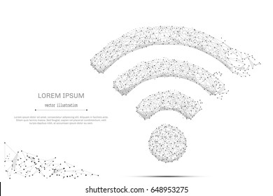 Abstract mash line and point wi-fi icon on white background with an inscription. Starry sky or space, consisting of stars and the universe. Vector technology illustration