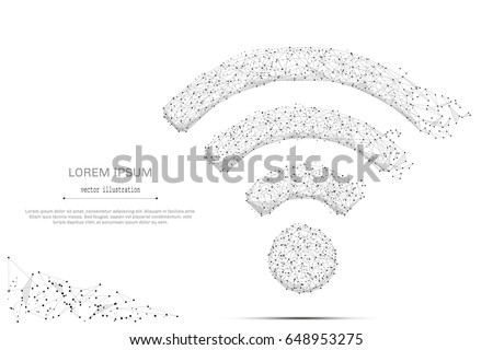 Abstract mash line and point wi-fi icon on white background with an inscription. Starry sky or space, consisting of stars and the universe. Vector technology illustration