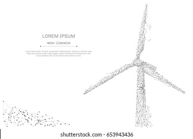 Abstract mash line and point windmill on white background with an inscription. Green energy starry sky or space, consisting of stars and the universe. Vector business illustration