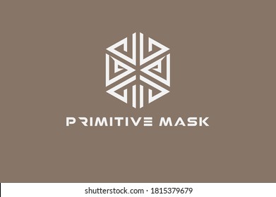 Abstract Mask logo, Traditional Mask and Hexagonal combination, flat design logo template, vector illustration