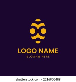 Abstract mask logo, traditional mask and hexagonal combination, flat design logo template, vector illustration