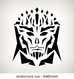Abstract Mask on a Light Background, Tribal Style, Tattoo,  Black and White Vector Illustration