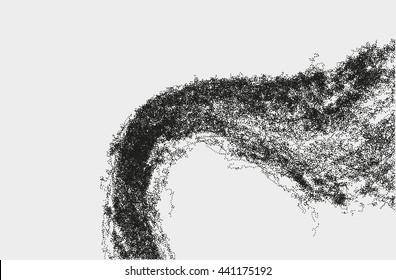 Abstract massive structure made by shuffled round particles. Swarm of dots. Rippled random halftone illustration for backdrop.