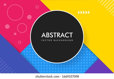 Abstract material design color background with a round frame and a set of lines and other geometric shapes.