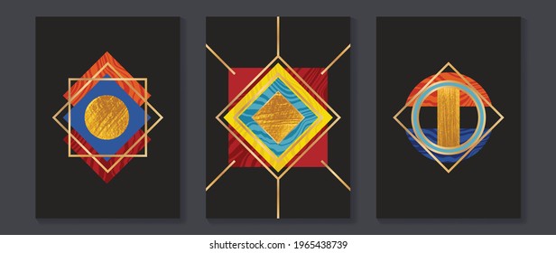 Abstract Math art background vector. Modern block color art wallpaper. Geometric marbling gold style texture. Cubism s low-poly backgrounds. Good for home deco, wall art, poster, invite and cover.