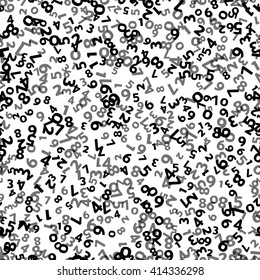 Abstract Math Number Background. Vector Illustration For Business Design. Black White Colors. Random Sign Flying Border Frame. School Sheet. Numeral Count Concept. Algebra Decoration. Seamless Pattern