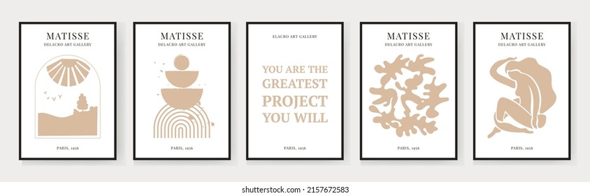 Abstract Matisse Art Set, Aesthetic Modern Art, Minimalist Art, Illustration, Vector, Poster, Postcard. A set of abstract fashion creative art