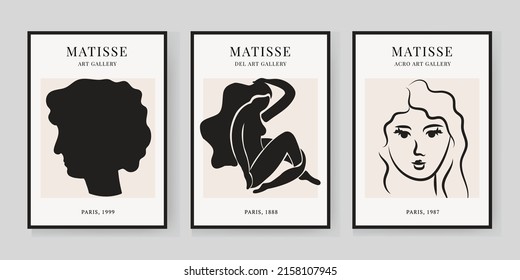 Abstract Matisse Art Set, Aesthetic Modern Art, Minimalist Art, Illustration, Vector, Poster, Postcard. A set of abstract fashion creative art