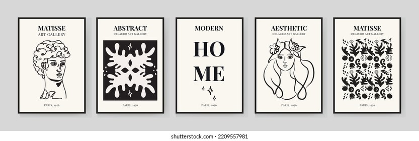 Abstract Matisse Art Set, Aesthetic Modern Art, Minimalist Art, Illustration, Vector, Poster, Postcard. A set of abstract fashion creative art