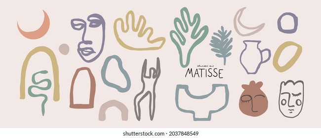 Abstract matisse contemporary art illustrations,  bohemian artistic hand drawn minimal style