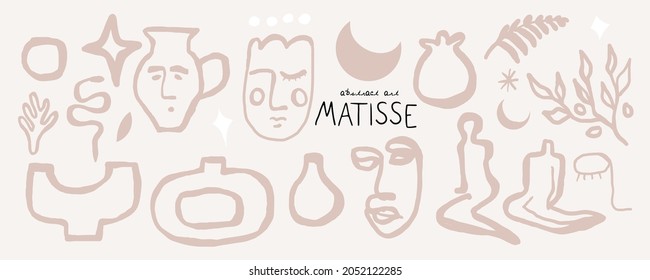 Abstract matisse contemporary art illustrations,  bohemian artistic hand drawn minimal style