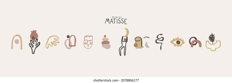 Abstract matisse contemporary art illustrations,  bohemian artistic hand drawn minimal style