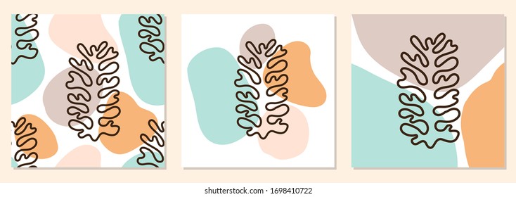 Abstract Matisse inspired contemporary collage set with abstract organic shapes in neutral colors, vector illustration