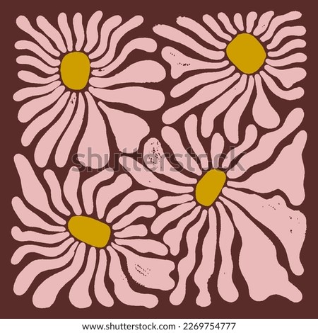 Abstract Matisse inspired flower shape print. Trendy organic botanical card, poster, background. Retro style vector illustration