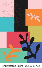 Abstract Matisse inspired organic shapes, leaves, floral background.