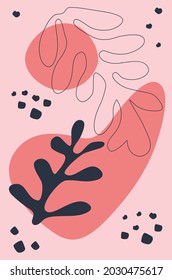 Abstract Matisse inspired organic shapes, leaves, floral background.