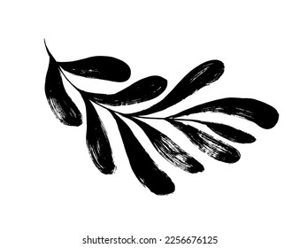 Abstract matisse and naive style of leaves. Brush drawn organic frond, tropical or exotic branch isolated on white background. Vector matisse style black branch. Contemporary organic plant