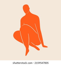 Abstract matisse style woman body. Hand drawn silhouette of sitting female character. Contemporary doodle art 