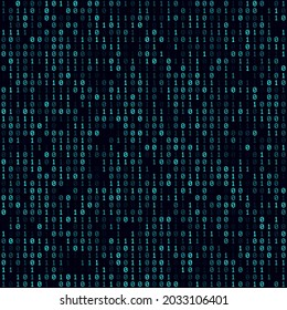 Abstract Matrix background. Cyan filled binary background. Medium sized seamless pattern. Beautiful vector illustration.