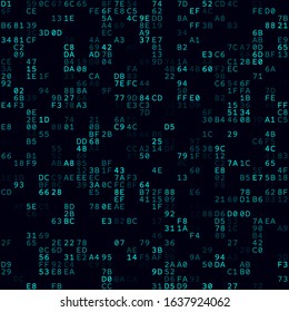 Abstract Matrix background. Cyan sparse hexadecimal pairs background. Medium sized seamless pattern. Powerful vector illustration.