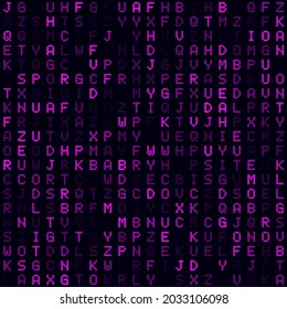 Abstract Matrix background. Magenta filled alphabet letters background. Small sized seamless pattern. Radiant vector illustration.