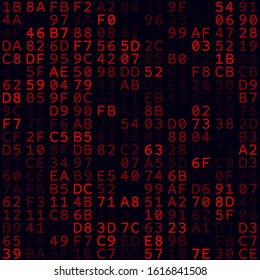 Abstract Matrix background. Red filled hexadecimal pairs background. Small sized seamless pattern. Charming vector illustration.
