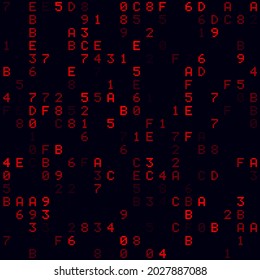 Abstract Matrix background. Red sparse hexademical background. Small sized seamless pattern. Amazing vector illustration.