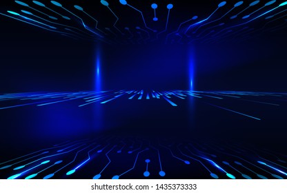 Abstract matrix futuristic technology background. Geometric light line blue on circuit board concept