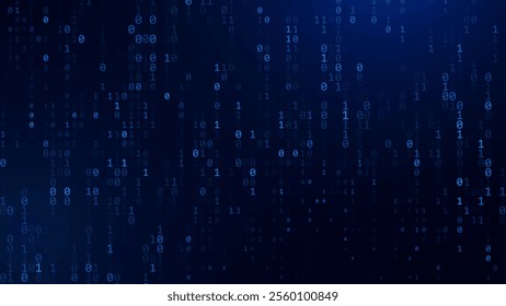 Abstract Matrix Technology Background. Binary Computer Code. Programming, Coding, Hacker Concept. Binary Numbers 0 and 1 Flying. Vector Background Illustration.