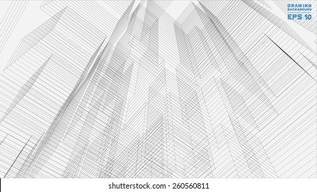 Abstract matrix wireframe of building. Vector illustration.