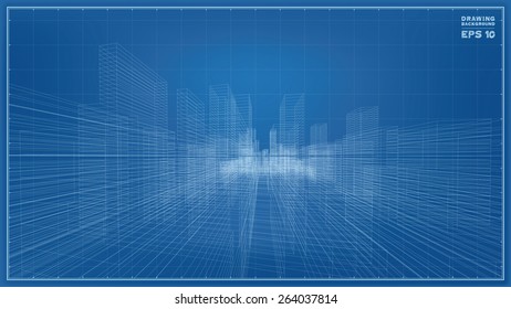Abstract matrix wireframe of building. Vector illustration.