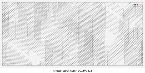 Abstract matrix wireframe of building. Vector illustration.