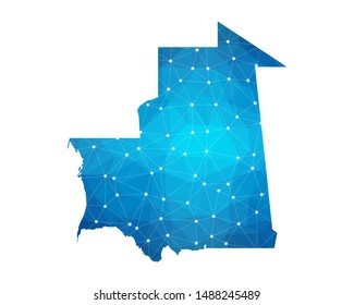 Abstract Mauritania Map geometric rumpled triangular low poly style gradient graphic on white background , line dots polygonal design for your . Vector illustration eps 10