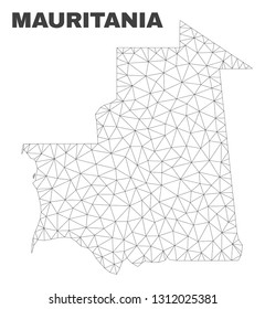 Abstract Mauritania map isolated on a white background. Triangular mesh model in black color of Mauritania map. Polygonal geographic scheme designed for political illustrations.