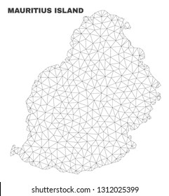 Abstract Mauritius Island map isolated on a white background. Triangular mesh model in black color of Mauritius Island map. Polygonal geographic scheme designed for political illustrations.