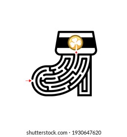 Abstract maze boot. Game for children and parents. Puzzle for kids. Labyrinth conundrum. Flat vector illustration isolated on white background. One Entrance. Cartoon style.