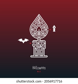 Abstract maze candle. Game for children and parents. Puzzle for kids. Labyrinth conundrum. Flat vector illustration isolated on dark red background. One Entrance, One Exit.