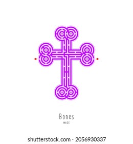 Abstract maze cross bones. Game for children and parents. Puzzle for kids. Labyrinth conundrum. Flat vector illustration isolated on white background. One Entrance, One Exit.
