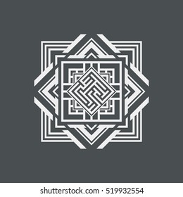 Abstract maze element, maze emblem, square ornament, pattern