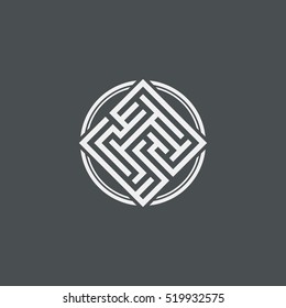 Abstract maze element, maze emblem, square ornament, pattern