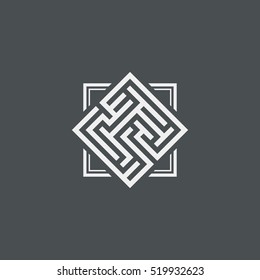 Abstract maze element, maze emblem, square ornament, pattern