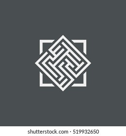 Abstract maze element, maze emblem, square ornament, pattern