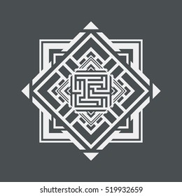 Abstract maze element, maze emblem, square ornament, pattern