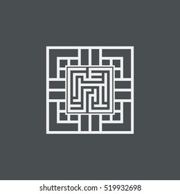 Abstract maze element, maze emblem, square ornament, pattern