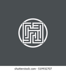 Abstract maze element, maze emblem, square ornament, pattern