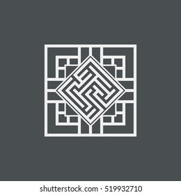 Abstract maze element, maze emblem, square ornament, pattern