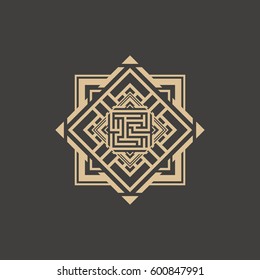 Abstract maze element. Maze emblem. Square ornament. Pattern.