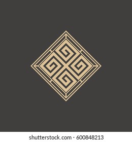 Abstract maze element. Maze emblem. Square ornament. Pattern.