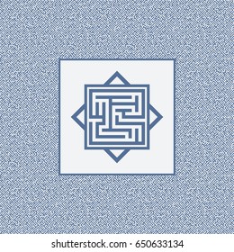 Abstract maze element. Labyrinth. Blue maze emblem. 
